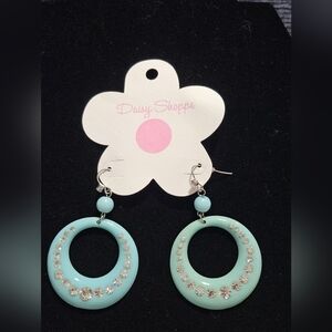 Mint Crystal Hoop Drop Earrings